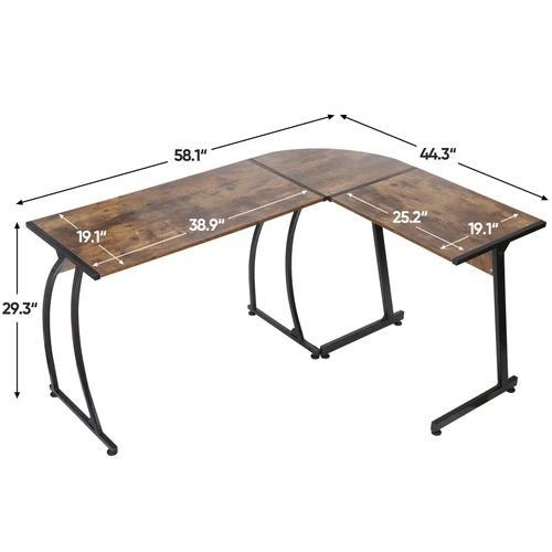 White/Brown/Black L-Shaped Computer Desk Gaming Table with Large Desktop Home  - Picture 10 of 25