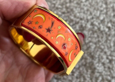 Hermes Authentic Vintage orange moon and stars bangle bracelet small size