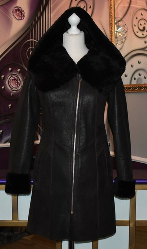 Luxus Designer Damen echter Lammfellmantel mit Kapuze Gr.34,36,38 NEU