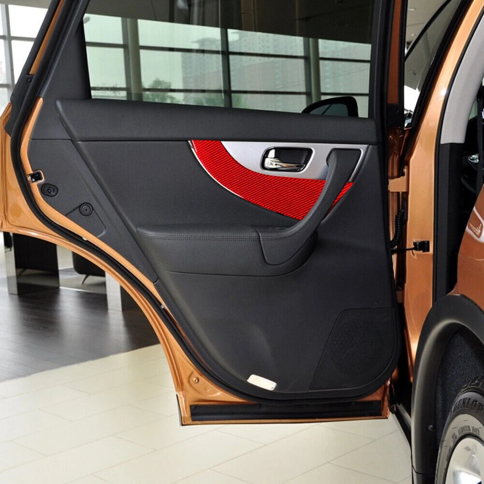 Cubierta interior del panel de la puerta trasera de fibra de carbono rojo para Infiniti FX35/37/50 QX70 Foto 3 de 4