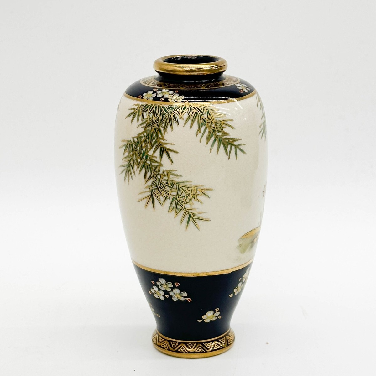 Koshida Japanese Satsuma Hand Painted Porcelain Vase Birds Meiji