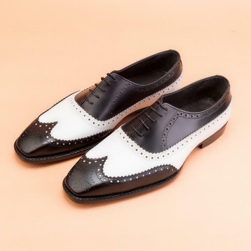 Handmade Men Black and White Leather 