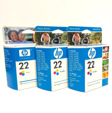 Lot of 3 Genuine HP 22 Tri-Color Ink Cartridge New Factory Sealed Exp 2008, 2010