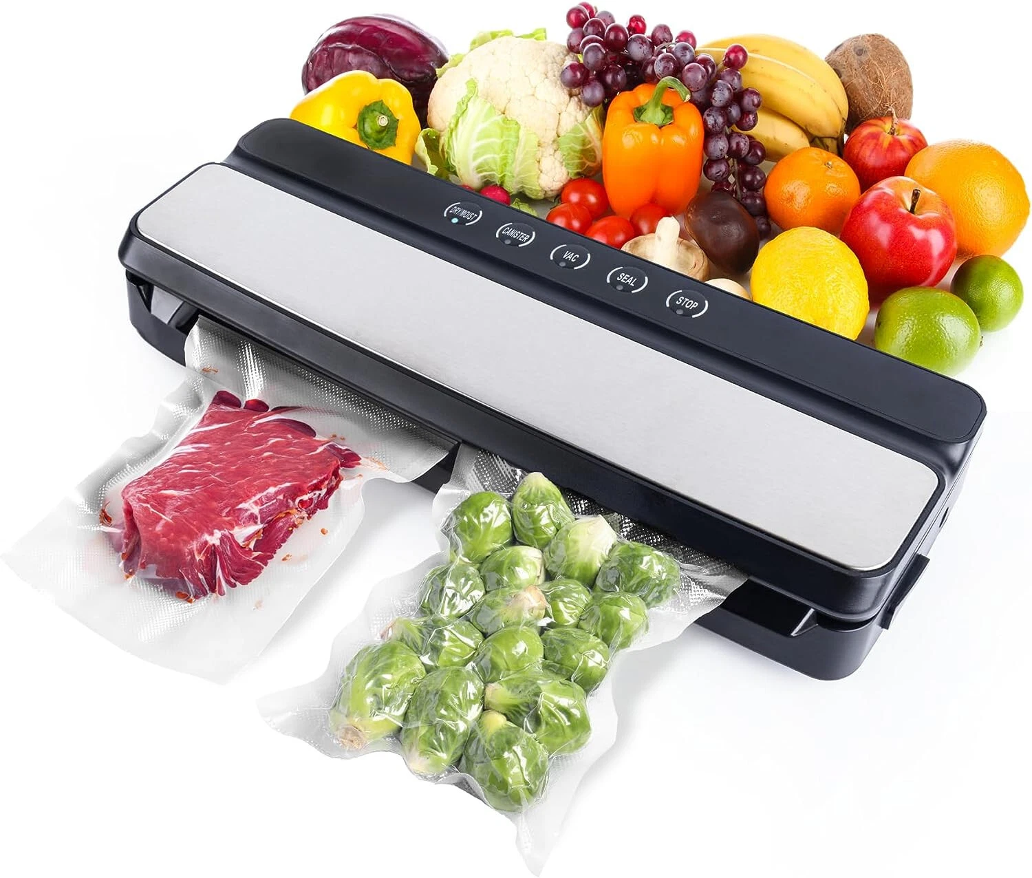 Vacuum Sealer Machine Dry & Moist Food w Built-in Cutter 80Kpa, 20 Bags & Hose
