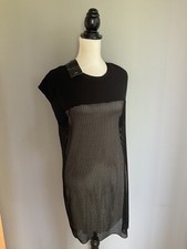 Zara Stunning Black With White Lining Mesh Style Sleeveless Shift Dress S Bnwt