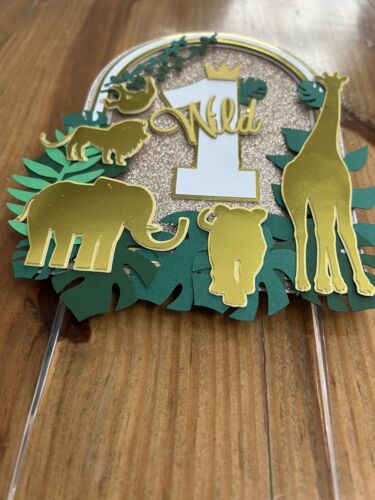 Wild One First Birthday Safari Cake Topper 2nd-9th Giraffe Elephant Monkey Lion - Picture 3 of 5