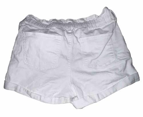 SO Girls White Denim Cuffed Shorts Yellow Flowers on Front Elastic Waist Sz 14 - Picture 2 of 8