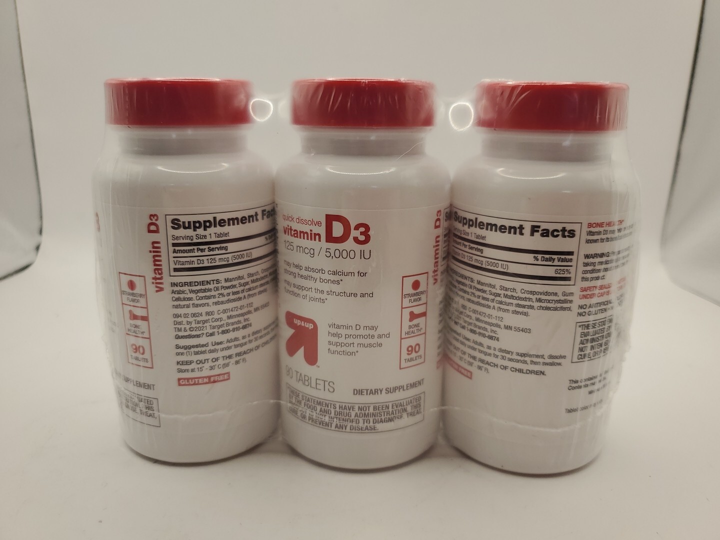 3 X Up & Up Vitamin D3 125 mcg 5000 IU 90 Tablets Dietary Supplement