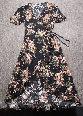 NWT Coco + Carmen Wrap Dress Womens XXL Black Floral Asymmetric Hem Bohemian