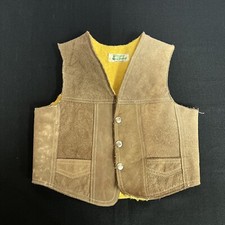 Genuine Leather Youth Size 6-7 Faux Sherpa Lined Vest Snap Front Mountain Man