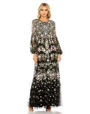 Mac Duggal 35161 Black Floral Embroidered Maxi Evening Dress Gown Size 2 NWT