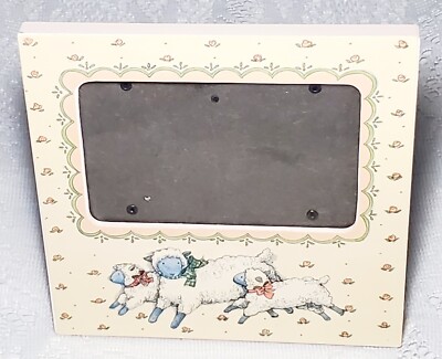 2002 Burns of Boston Nursery Frame Lamb Sheep Theme Baby Décor Pastels Vtg Baa
