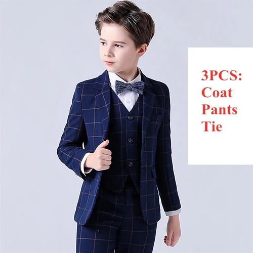 Big Boys Top Plaid Wedding Suit Teenager Kid Formal Tuxedo Bowtie Dress Party - Picture 9 of 36