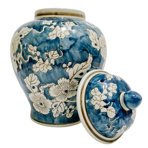 Pair of Indigo Blue Ginger Jars 12.5" Scrolling Floral - Picture 4 of 7