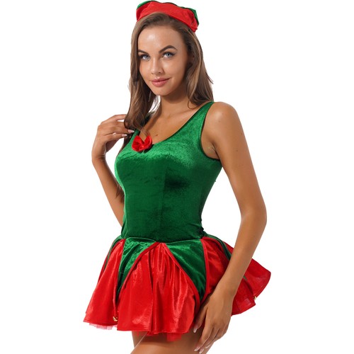 Women's Striped Tutu Candy Cane Dress Christmas Santa Dress Costume with Gloves - Picture 35 of 40