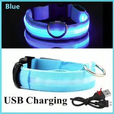 Image of USB Rechargeable LED Dog Pet Collar Flashing Luminous Safety Night Light Up UK