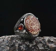 Anello Sigillo Segreto Sigillo Salomone Talismano Fatto a Mano Uomo Argento Sterling 925 Anello