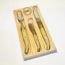 LAGUIOLE Jean Dubost 3 Pc Cheese Knife Set Ivory Color Made in France NEW-READ
