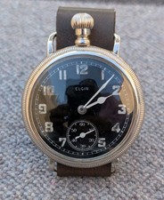 WW2 VINTAGE ELGIN NATIONAL WATCH CO POCKET WATCH CONVERTED WRIST WATCH 52MM BIG