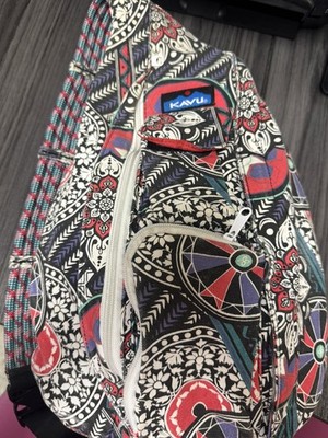 Kavu Rope Bag Sling Backpack Crossbody Black Boho Geometric Mandala Print NEW
