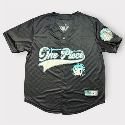 One Piece Roronoa Zoro Baseball Jersey Ripple Junction Black Teal Mens Medium