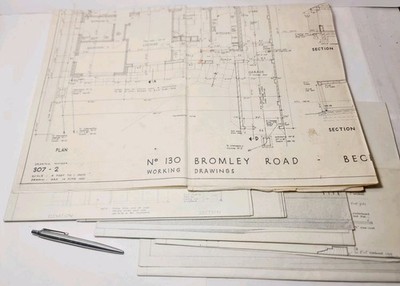 Vintage Original Architektur Design Zeichnungen 1960 Beckenham - Blockpläne usw.
