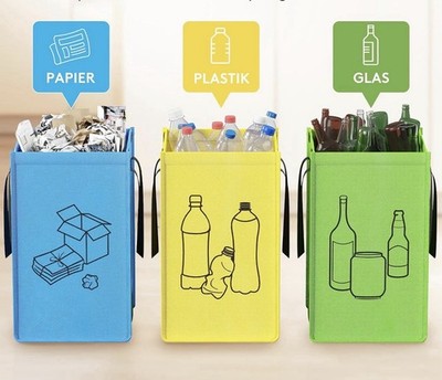Waste Bin 3 Compartments for Paper, Glass and Plastic, Recycling Container,
