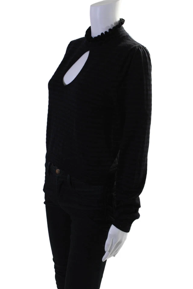 Suéter Top Nanette Lepore Mujer Azul Marino Lana Rayas Volantes Peep Front Talla M Foto 2 de 4