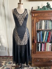 Vintage 1970s 80s Black Sheer Lace Slip Dress Nylon Lingerie Boudoir Goth S/M