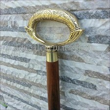 Antique Victorian Style Brass Handle Wooden Walking Stick Cane Vintage Gift Men