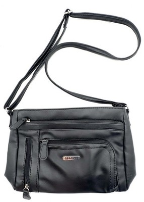 MultiSac Crossbody Bag Womens Small Black Faux Leather Zip Pockets Travel Purse