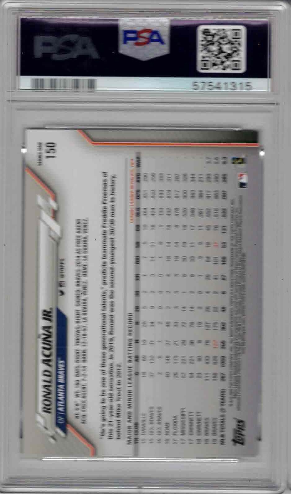 2020 TOPPS SP #150 RONALD ACUNA JR. PSA 10 view 2