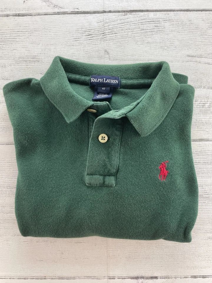 Vtg Polo Ralph Lauren Shirt Toddler 4T Green Long Sleeve Red Pony Holiday Preppy - Image 4 of 4