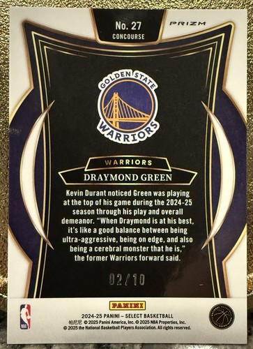2024-25 Panini Select International DRAYMOND GREEN 27 Gold Wave /10 Warriors SSP - Picture 2 of 10