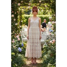 Eliza J Ivory Lace Tiered Maxi Dress Adjustable Straps Size 12 NWT Romantic 