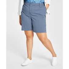 NEW Tommy Hilfiger Hollywood Blue Gingham Bermuda Shorts Plus Size 22W