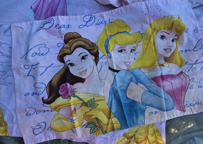 Disney Princess Twin Flat Sheet Pillow Dear Diary Dream Belle Cinderella Aurora 