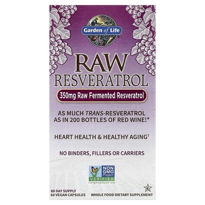 Garden of Life RAW Resveratrol 350 mg 60 Veggie Caps Gluten-Free, Kosher, No