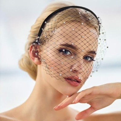 Black Mesh Veil Fascinator Headband 1920s Headpiece for  display picture 1