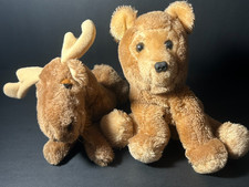 Vtg 1978 R Dakin Brown Plush Moose 12" and 1976 Teddy bear 9" Stuffed Animals