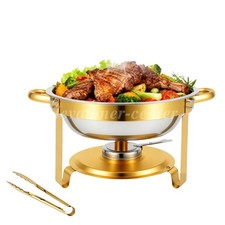 1 PCS 6QT Round Chafing Dish Buffet Set Food Warmer Chafer w/Glass Lid Gold Leg