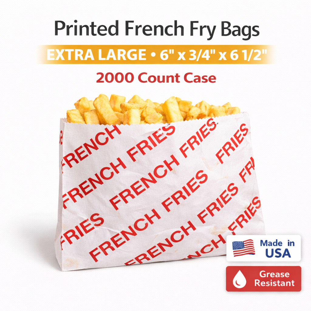French Fry Bags Printed Grease Resistant Assorted Sizes 8000 Total Bulk Pack