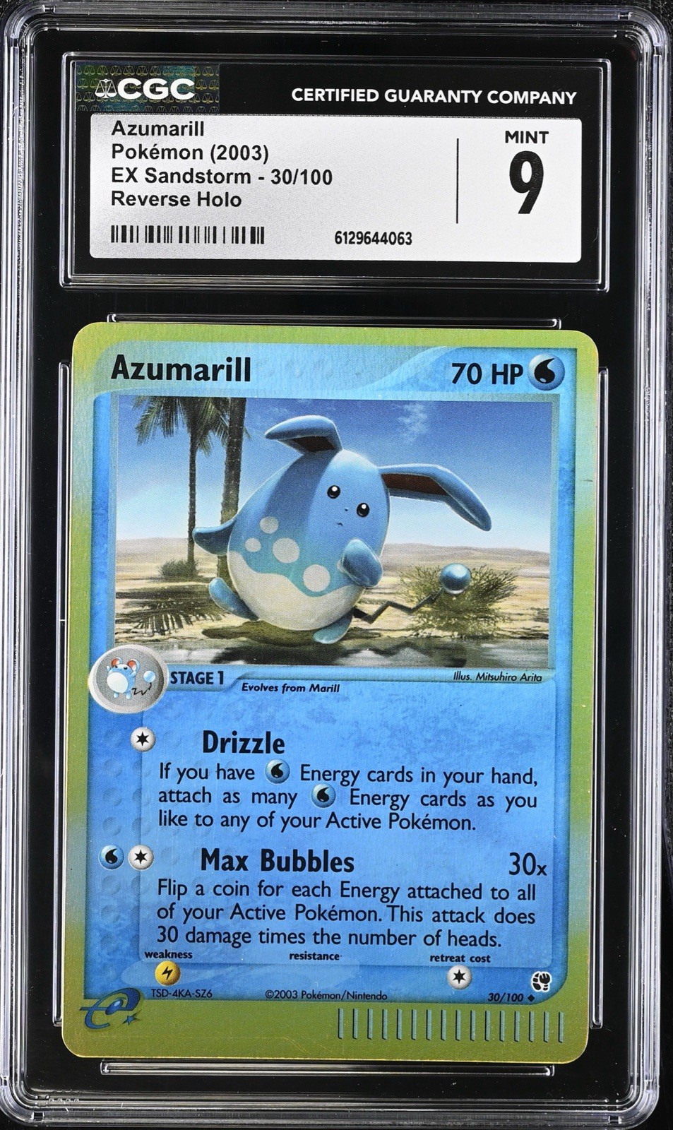 CGC 9 MINT Azumarill 30/100 EX Sandstorm REVERSE HOLO Vintage 2003 Pokemon Card