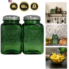 Depression Style Glass Salt and Pepper Shakers Green