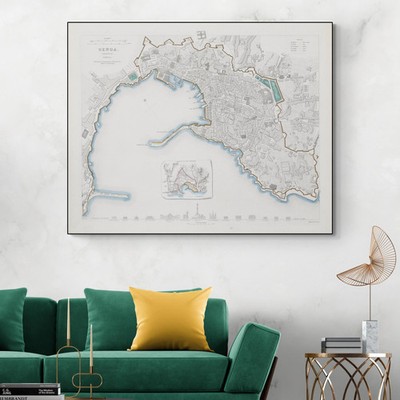 1836 Map of Genoa Italy - Streets Harbor Fortifications and Urban Structure