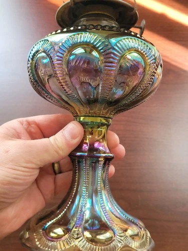 Old Pretty Smoke Imperial Carnival Glass Zipper Loop 4 3/4" Base Has Flakes