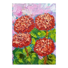 Geranium Original Painting 3D Flowers Art Decor Handmade Wall Art 7x5 in