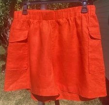 SAKS FIFTH AVENUE WOMENS SZ M LINEN SHORTS ORANGE RESORT COASTAL SUMMER CHIC