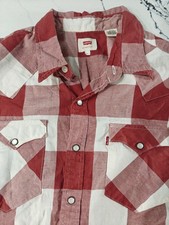 Levi's Shirt Mens L Red Plaid Pearl Snap Western Short Sleeve Standard Fit