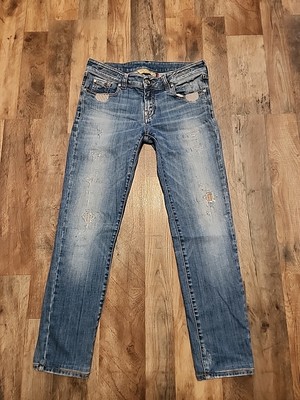 JACOB COHEN 711 SLIM  WOMEN'S JEAN Sz 31x29 Distressed patch work stretch Italy